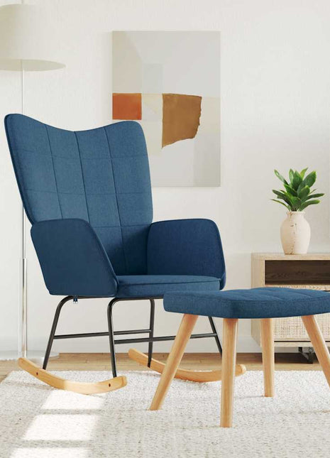 Schommelstoel met voetenbank stof blauw