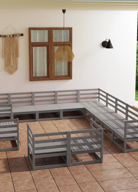 13-Delige Loungeset Massief Grenenhout Grijs