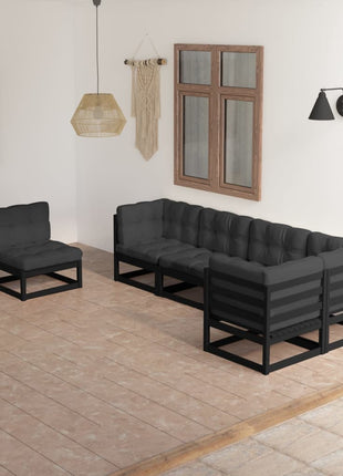 6-delige Loungeset met kussens massief grenenhout