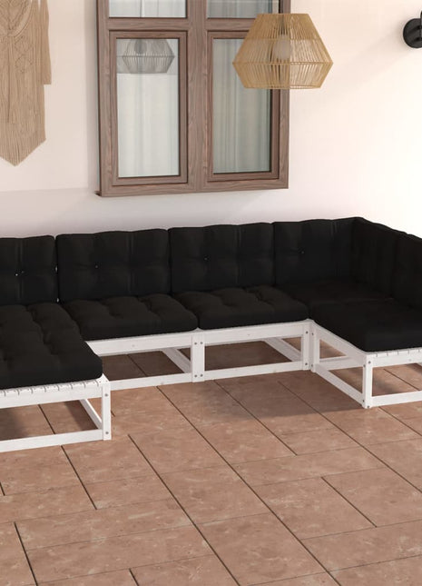 6-delige Loungeset met kussens massief grenenhout