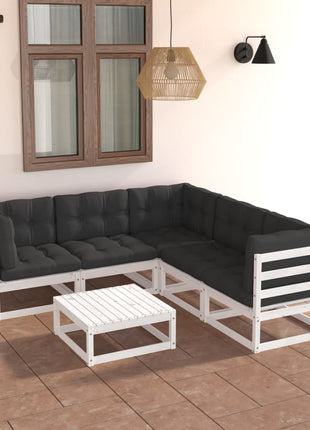 6-delige Loungeset met kussens massief grenenhout