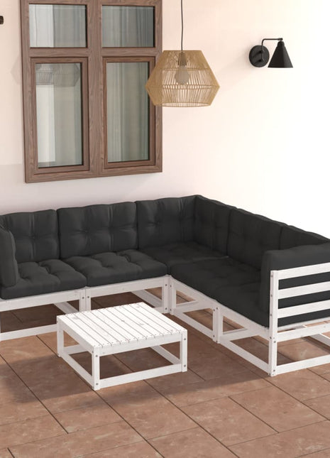 6-delige Loungeset met kussens massief grenenhout