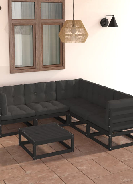 6-delige Loungeset met kussens massief grenenhout