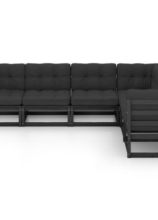 6-delige Loungeset met kussens massief grenenhout