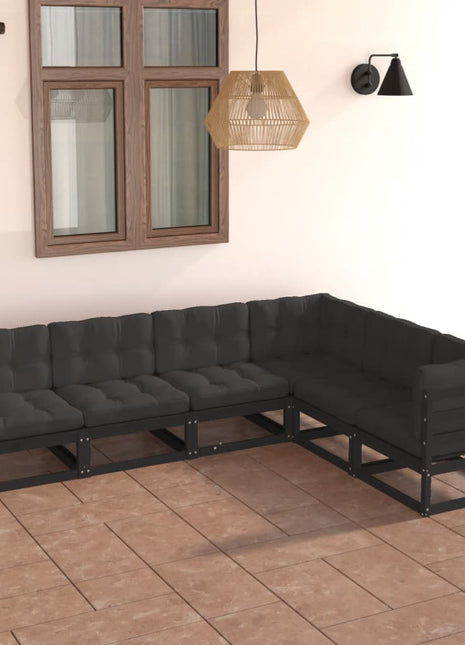 6-delige Loungeset met kussens massief grenenhout
