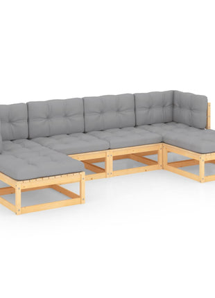 6-delige Loungeset met kussens massief grenenhout