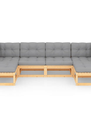 6-delige Loungeset met kussens massief grenenhout