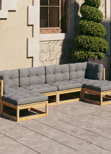 6-delige Loungeset met kussens massief grenenhout