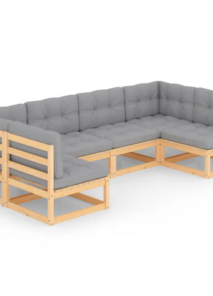 6-delige Loungeset met kussens massief grenenhout