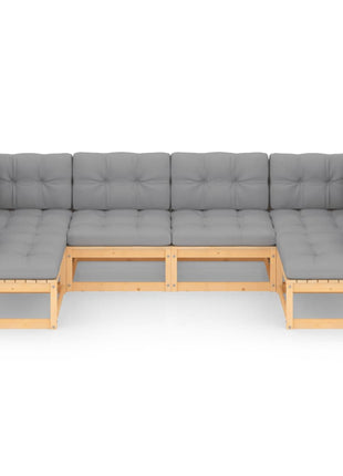 6-delige Loungeset met kussens massief grenenhout