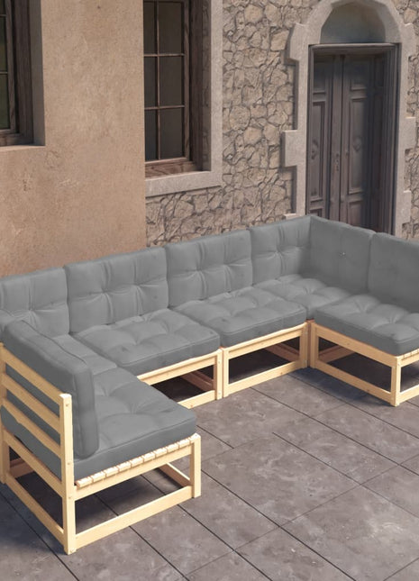 6-delige Loungeset met kussens massief grenenhout