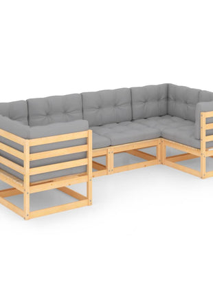 6-delige Loungeset met kussens massief grenenhout