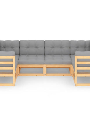 6-delige Loungeset met kussens massief grenenhout