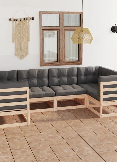 6-delige Loungeset met kussens massief grenenhout