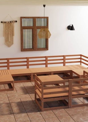 10-delige Loungeset massief grenenhout honingbruin