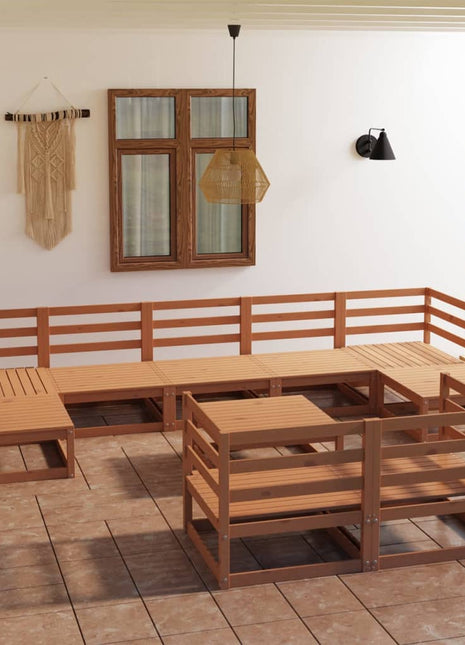 10-delige Loungeset massief grenenhout honingbruin