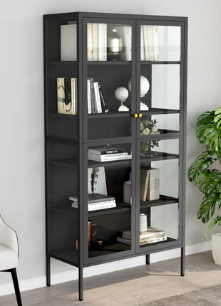 Vitrinekast 90X40X180 Cm Staal En Gehard Glas Kleurig
