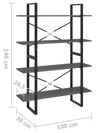 Boekenkast Met 4 Schappen 100X30X Grenen Grijs