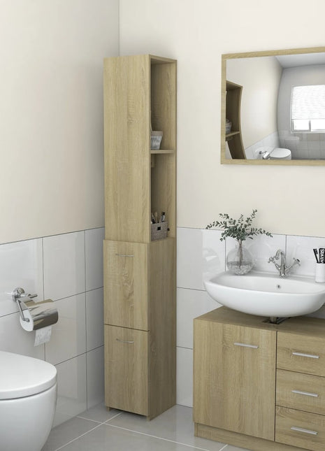 Badkamerkast 25x26,5x170 cm bewerkt hout sonoma eikenkleurig