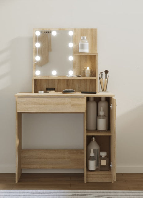 Kaptafel met LED-verlichting 86,5x35x136 cm sonoma eikenkleurig