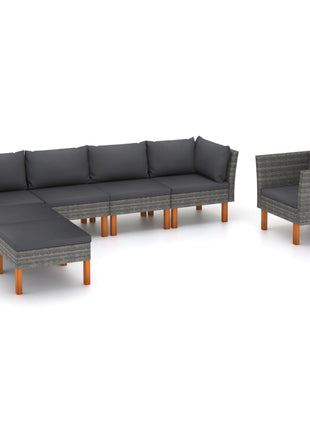 7-Delige Loungeset Poly Rattan En Eucalyptushout