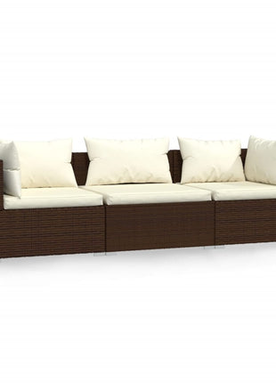 Driezitsbank Met Kussens Poly Rattan Bruin En Crème