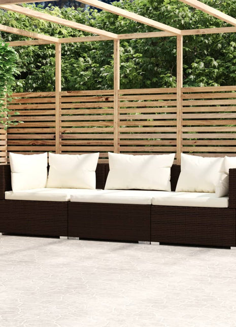 Driezitsbank Met Kussens Poly Rattan Bruin En Crème