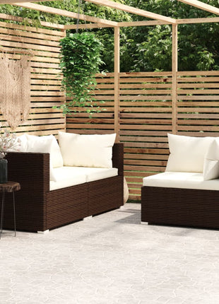 3-Delige Loungeset Met Kussens Poly Rattan