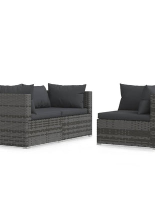 3-Delige Loungeset Met Kussens Poly Rattan