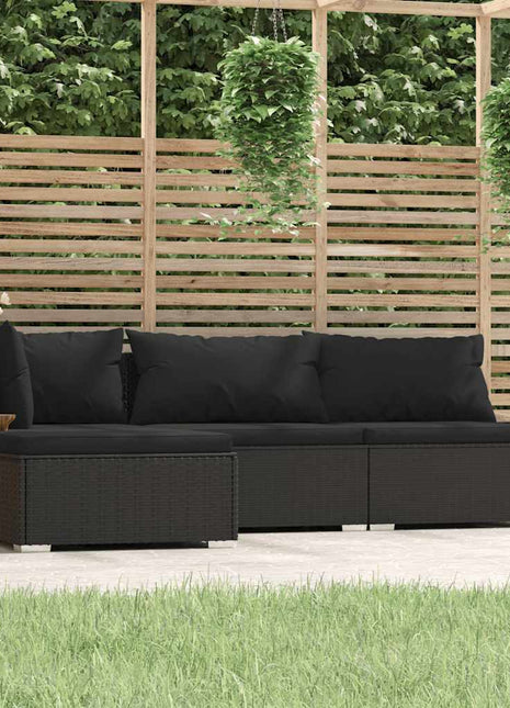 4-Delige Loungeset Met Kussens Poly Rattan Zwart