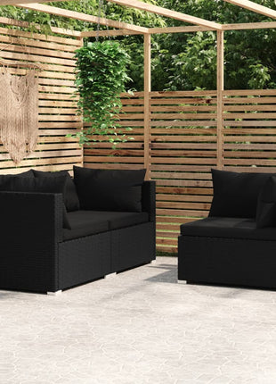 3-Delige Loungeset Met Kussens Poly Rattan