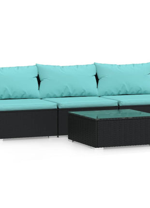 4-Delige Loungeset Met Kussens Poly Rattan Zwart En Waterblauw