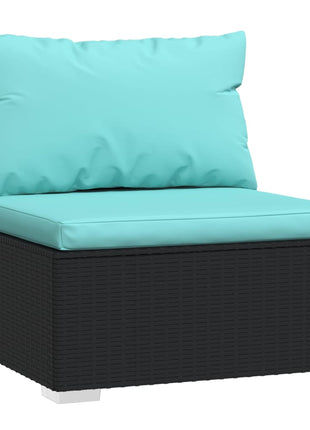 4-Delige Loungeset Met Kussens Poly Rattan Zwart En Waterblauw