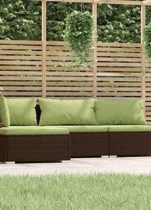 4-Delige Loungeset Met Kussens Poly Rattan Bruin En Groen