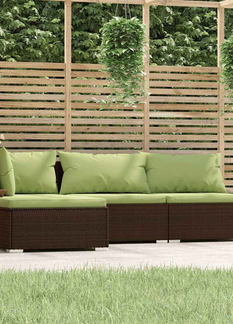 4-Delige Loungeset Met Kussens Poly Rattan Bruin En Groen