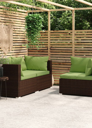 3-Delige Loungeset Met Kussens Poly Rattan