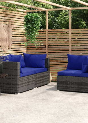3-Delige Loungeset Met Kussens Poly Rattan