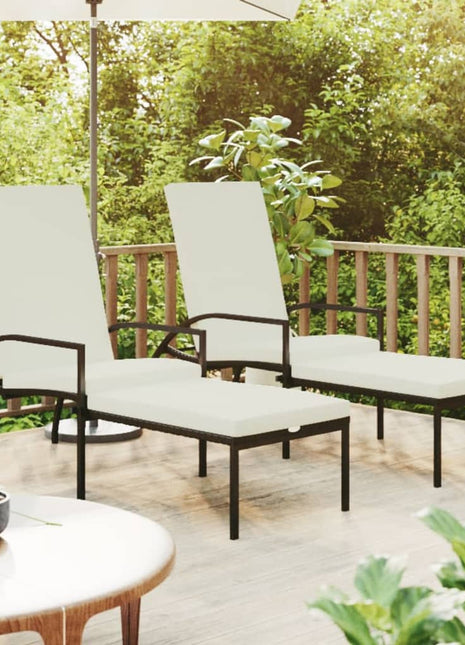 Ligbedden 2 St Met Voetensteun Polyetheen Rattan