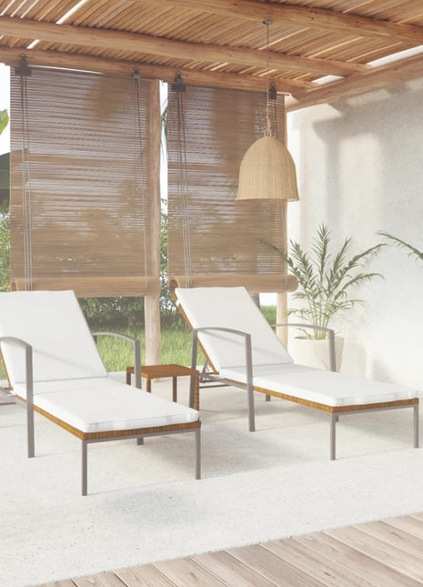 Ligbedden 2 St Met Tafel Poly Rattan