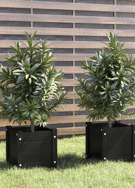 Plantenbakken 2 st 31x31x31 cm massief grenenhout zwart