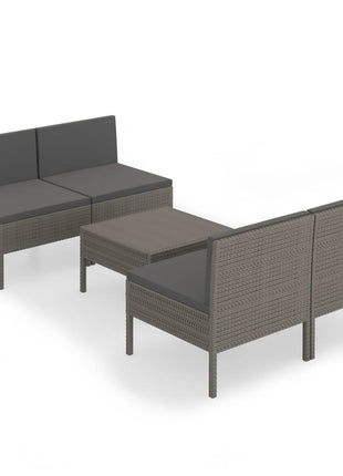 5-Delige Loungeset Met Kussens Poly Rattan Grijs