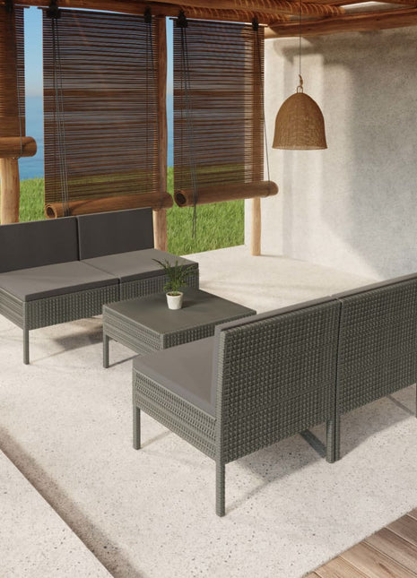 5-Delige Loungeset Met Kussens Poly Rattan Grijs