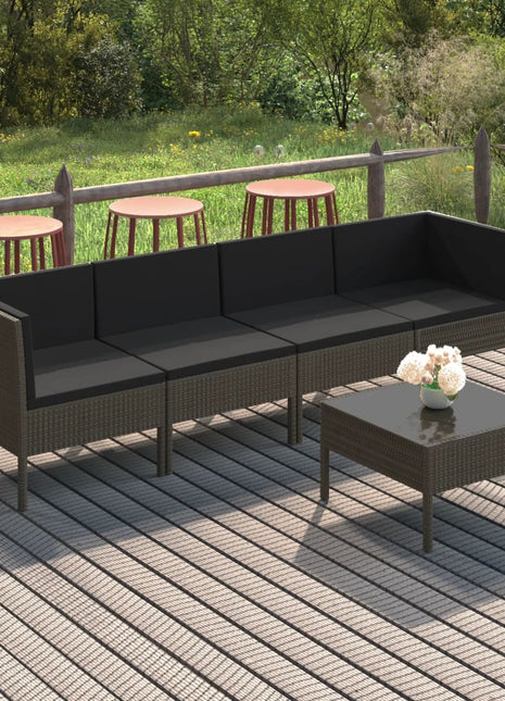 5-Delige Loungeset Met Kussens Poly Rattan Grijs
