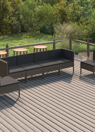 6-Delige Loungeset Met Kussens Poly Rattan Grijs
