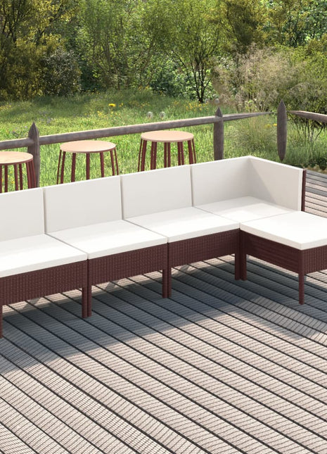 5-Delige Loungeset Met Kussens Poly Rattan Bruin