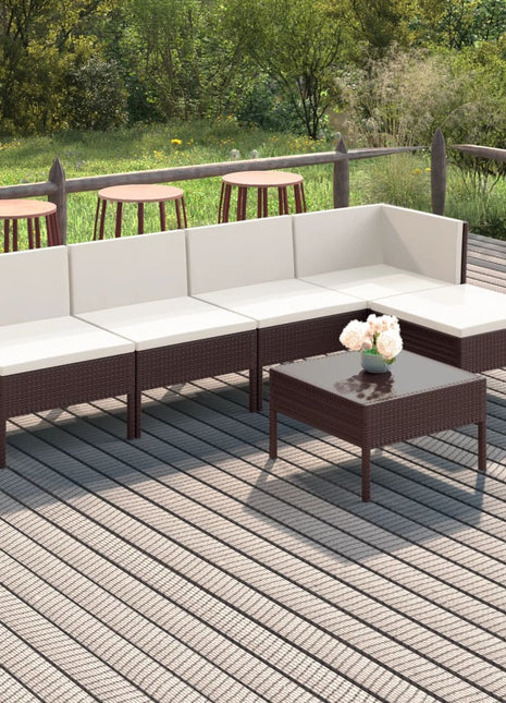 6-Delige Loungeset Met Kussens Poly Rattan Bruin