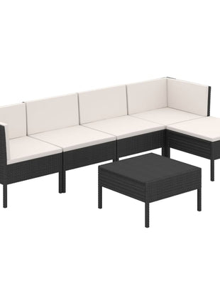 6-Delige Loungeset Met Kussens Poly Rattan Zwart
