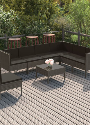 8-Delige Loungeset Met Kussens Poly Rattan Grijs
