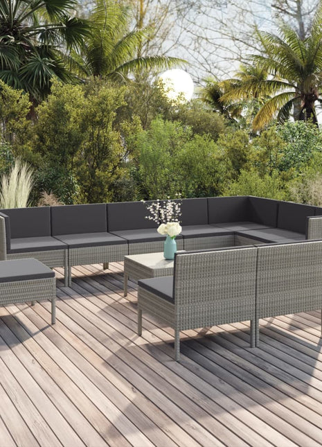 1 Loungeset Met Kussens Poly Rattan Grijs