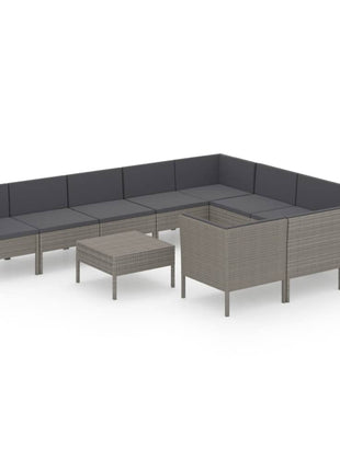 1 Loungeset Met Kussens Poly Rattan Grijs